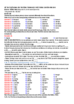 Đề thi tuyển sinh vào trường trung học phổ thông chuyên năm 2016 môn thi Tiếng Anh (có đáp án)