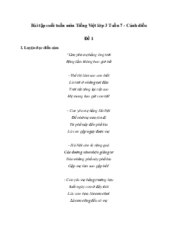 Bài tập cuối tuần lớp 3 môn Tiếng Việt Cánh diều - Tuần 7