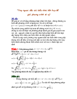 Truy ngược dấu biểu thức liên hợp để giải phương trình vô tỉ – Hương Nguyễn