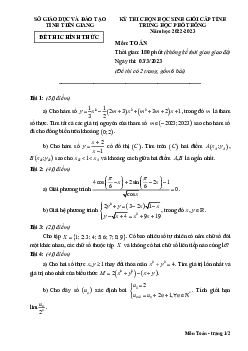 Đề học sinh giỏi cấp tỉnh Toán THPT năm 2022 – 2023 sở GD&ĐT Tiền Giang