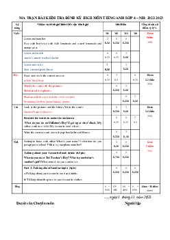 Ma trận Đề thi học kì 2 môn Tiếng Anh lớp 4 năm 2022 - 2023 | đề 3