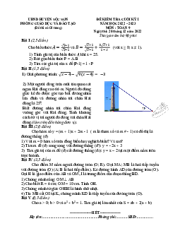 Đề cuối học kỳ 1 Toán 9 năm 2022 – 2023 phòng GD&ĐT Sóc Sơn – Hà Nội