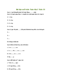 Bài tập cuối tuần lớp 3 môn Toán Kết nối tri thức - Tuần 35