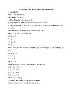 Trắc nghiệm Vật lý 10: Cơ sở của nhiệt động lực học