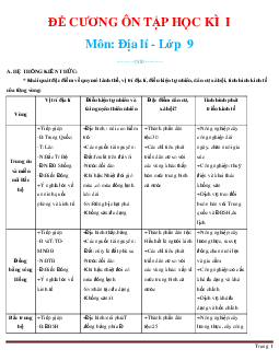 Đề cương ôn thi địa lí 9 học kỳ 1