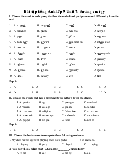 Bài tập tiếng Anh lớp 9 Unit 7 Saving energy