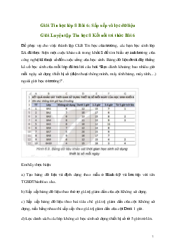 Giải Tin học 8 Bài 6: Sắp xếp và lọc dữ liệu | Kết nối tri thức