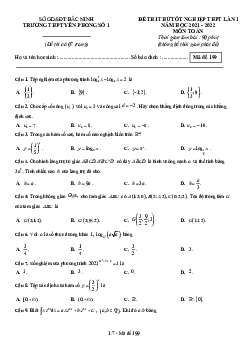 Đề thi thử Toán tốt nghiệp THPT 2022 lần 1 trường THPT Yên Phong 1 – Bắc Ninh