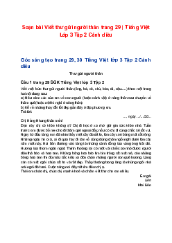 Soạn bài Viết thư gửi người thân trang 29 | Tiếng Việt Lớp 3 Tập 2 Cánh diều