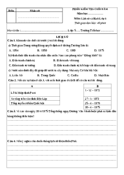 Đề thi học kì 2 lớp 5 môn Sử Địa năm 2019-2020 theo Thông tư 22