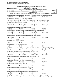 Đề thi học kì 1 Toán 12 năm 2019 – 2020 trường Nguyễn Tất Thành – TP HCM