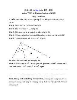 Đề thi thử vào lớp 6 năm 2023 - 2024 trường THCS Archimedes Academy, Hà Nội