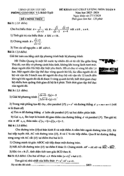 Đề khảo sát chất lượng Toán 9 năm 2023 – 2024 phòng GD&ĐT Tây Hồ – Hà Nội