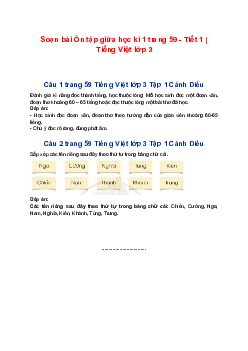 Soạn bài Ôn tập giữa học kì 1 trang 59 - Tiết 1 | Tiếng Việt lớp 3 Cánh diều