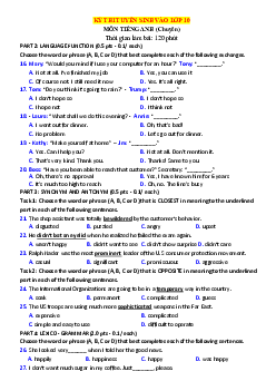 Đề Luyện Thi Tuyển Sinh Vào Lớp 10 Môn Tiếng Anh (chuyên) Năm 2019