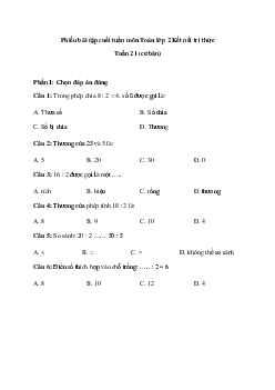 Bài tập cuối tuần Toán lớp 2 Kết nối Tri thức Tuần 21