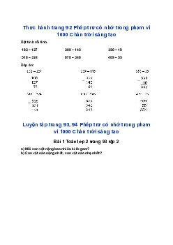 Giải SGK Toán lớp 2 trang 92, 93, 94 Phép trừ có nhớ trong phạm vi 1000| Chân trời sáng tạo