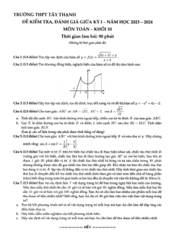 Đề giữa kỳ 1 Toán 10 năm 2023 – 2024 trường THPT Tây Thạnh – TP HCM