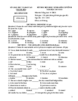 Đề thi chọn học sinh giỏi Tiếng Anh 9 tỉnh Thanh Hóa năm học 2017-2018