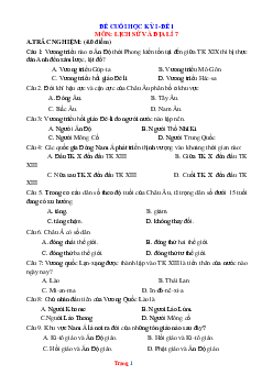 Đề thi HK1 môn Lịch sử & Địa lí 7 sách KTTT (Đề 1, có đáp án)