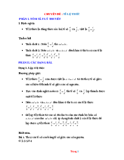 Chuyên đề tỉ lệ thức toán lớp 7 (có lời giải chi tiết)