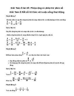 Giải Toán 6 Bài 25: Phép cộng và phép trừ phân số | Kết nối tri thức
