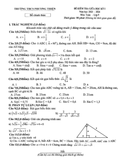 Đề giữa học kỳ 1 Toán 9 năm 2023 – 2024 trường THCS Phương Thiện – Hà Giang