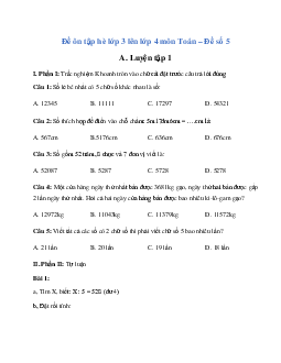 Đề ôn tập hè lớp 3 lên lớp 4 môn Toán năm 2024 - Đề số 5