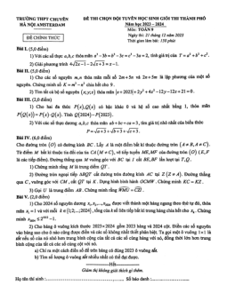 Đề chọn đội tuyển HSG Toán 9 năm 2023 – 2024 trường chuyên Hà Nội – Amsterdam