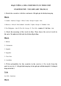Vocabulary Starter Unit tiếng Anh 6 Friends Plus trang 12 - Chân trời sáng tạo