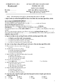 Đề thi tuyển sinh lớp 10 THPT tỉnh Quảng Bình năm học 2019-2020 môn Tiếng Anh (chuyên)