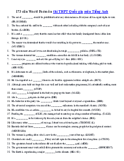 Top 173 câu Word Form luyện thi HSG THPT, Olympic 30-4