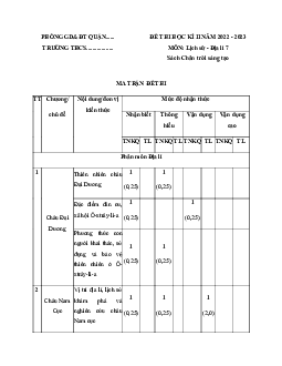 Đề thi học kì 2 môn Lịch sử - Địa lí 7 năm 2022 - 2023 sách Chân trời sáng tạo - Đề 2