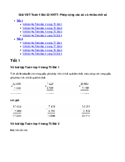 Vở bài tập Toán lớp 4 trang 75 Bài 22: Phép cộng các số có nhiều chữ số Kết nối tri thức