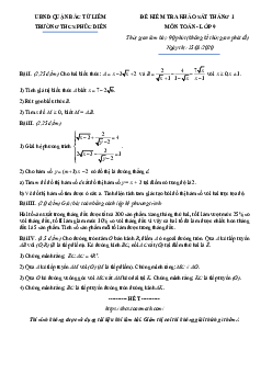 Đề khảo sát Toán 9 tháng 1 năm 2020 trường THCS Phúc Diễn – Hà Nội