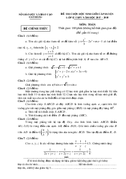 Đề thi chọn HSG cấp huyện lớp 12 THPT năm học 2017 – 2018 môn Toán sở GD và ĐT Cao Bằng