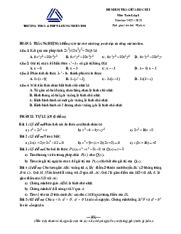 Đề giữa học kì 1 Toán 8 năm 2022 – 2023 trường Lương Thế Vinh – Hà Nội