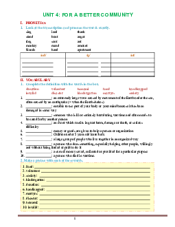 Bài tập Tiếng Anh 10 sách thí điểm bài 4: For A Better Community (có đáp án)