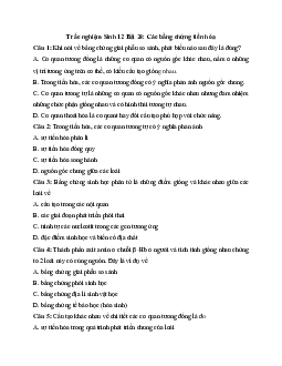 Trắc nghiệm Sinh học 12 bài 24: Các bằng chứng tiến hóa