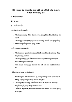 Đề cương ôn tập giữa học kì 1 môn Ngữ văn 6 sách Chân trời sáng tạo