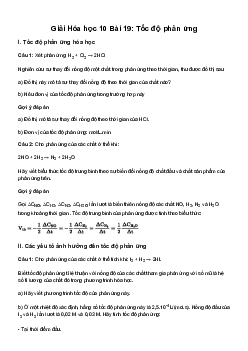 Hóa học 10 Bài 19: Tốc độ phản ứng - sách Kết Nối Tri Thức