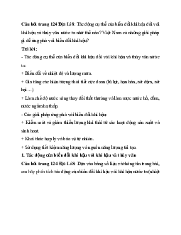 Giải SGK Địa lý 8 bài 9: Tác động của biến đổi khí hậu đối với khí hậu và thủy văn Việt Nam | Chân trời sáng tạo