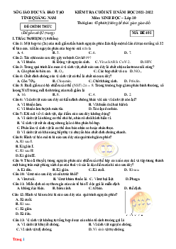Đề thi cuối HK2 môn Sinh 10 Sở GD Quảng Nam 2021-2022 (có đáp án)