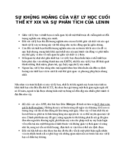 Sự khủng hoảng của vật lý học cuối thế kỷ XIX và sự phân tích của Lênin?