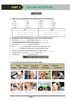 Bài tập Tiếng Anh 8 chương trình mới bài 1: Leisure Activities có đáp án