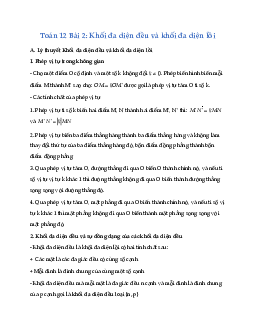 Toán 12 Bài 2: Khối đa diện đều và khối đa diện lồi