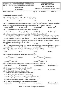 Đề thi HK1 Toán 11 năm học 2018 – 2019 trường THPT Nguyễn Hiền – Đà Nẵng