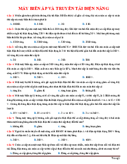 TOP 40 câu trắc nghiệm máy biến áp và truyền tải điện năng (có đáp án)