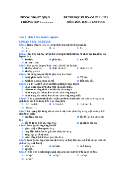 Đề thi học kì 2 môn Hóa học 10 năm 2022 - 2023 sách Kết nối tri thức với cuộc sống | Đề 2