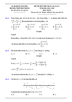 Đề thi thử THPTQG 2020 môn Toán lần 2 trường THPT Kim Thành – Hải Dương